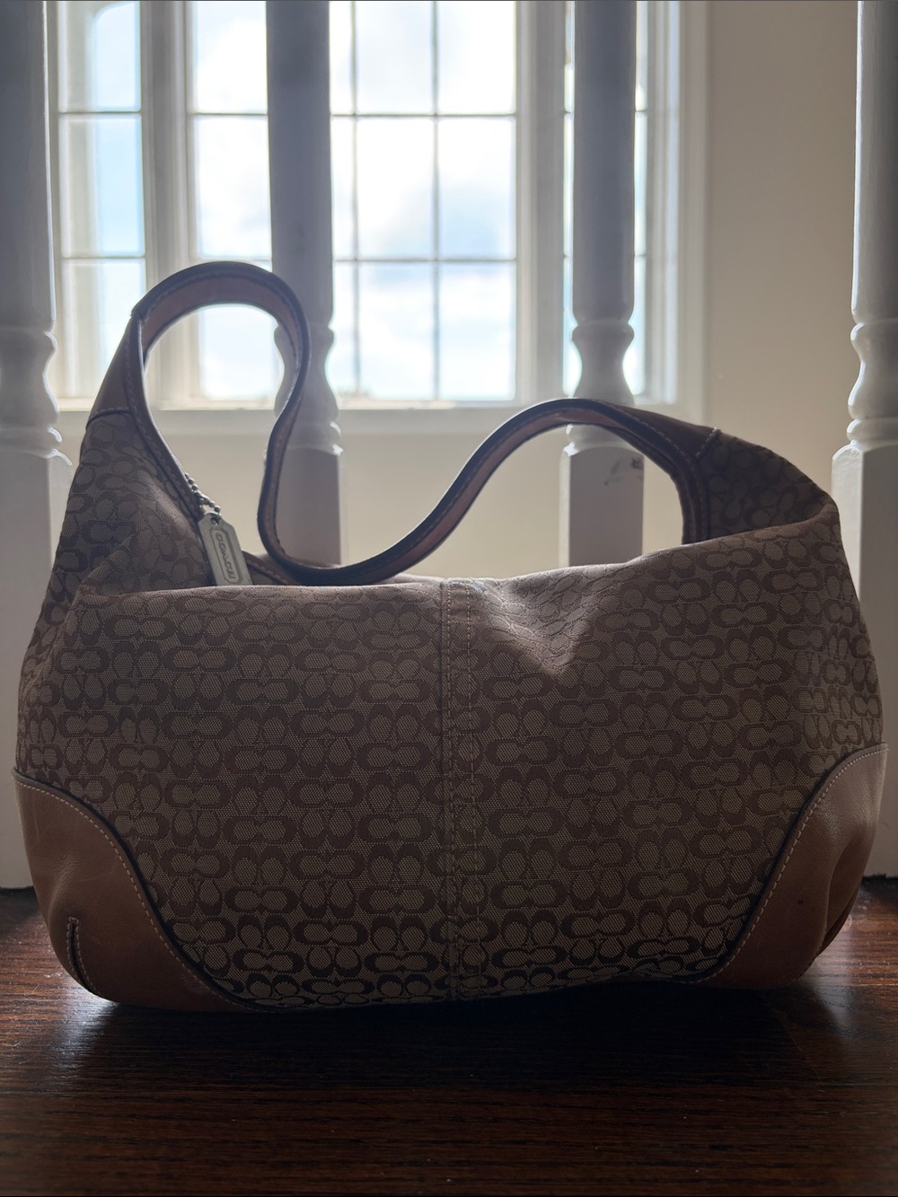 Coach Brown Signature Canvas Hobo with Leather Trim